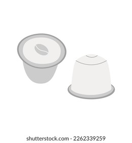 Capsules or pods with bean on the cup for coffee machine. Alternative coffee brewing methods. Hand drawn colored trendy isolated vector illustration. Simple trendy minimalist icon.