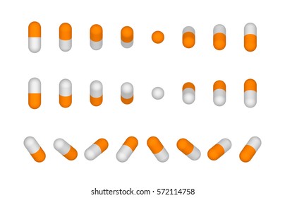 Capsules set of orange and white medical in different positions vector illustration