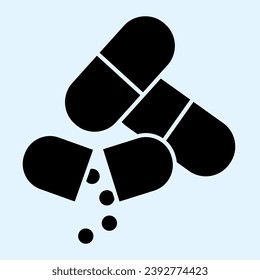 Capsules solid icon. Medicines, drugs or pills. Health care vector design concept, glyph style pictogram on white background, use for web and app. Eps 10