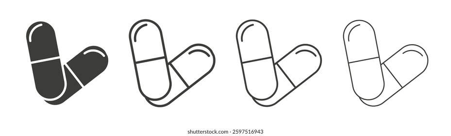Capsules vector icon set in black and white color.