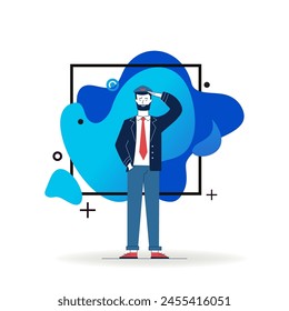 Captain of aircraft in uniform. Pilot putting hand to peak of cap flat vector illustration. Aviation, job, airplane concept for banner, website design or landing web page