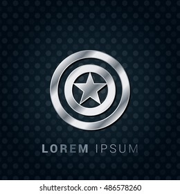 Diseño de logotipo / icono metálico Premium en plata/platino/acero de Captain America 3D