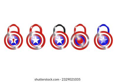 ícono de candado con forma de Estados Unidos capitán. bloqueo de iconos de candado rellenos y editables, bloqueo de cabeza y bloqueo de huellas dactilares