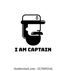 captain with beard and sailor hat logo vector