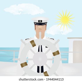 Captain of a boat with wheel. vector