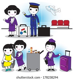 Captain and Cabin crew illustration set