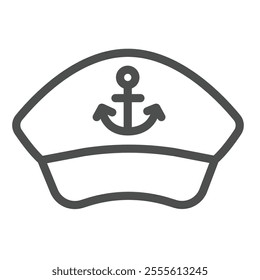 Captain cap with anchor line icon, marine port concept. Vector graphics. Commander hat, headwear sign on white background, outline style icon for mobile or web design