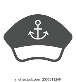 Captain cap with anchor solid icon, marine port concept. Vector graphics. Commander hat, headwear sign on white background, glyph style icon for mobile or web design