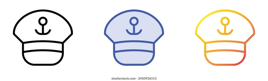 icono capitan cap. Diseño de estilo de relleno lineal, azul y degradado aislado sobre fondo blanco