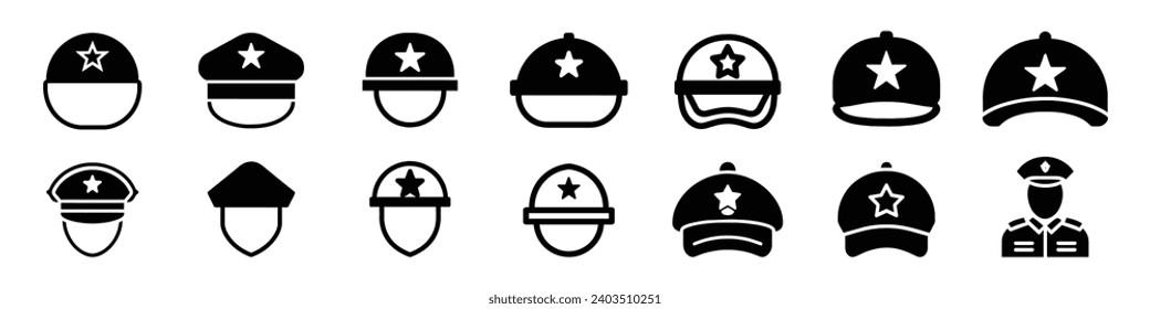  captain cap sign. Sailor hat icon. Military beret isolated black set icon. n army cap, Captain'S Cap icons. Military beret icon, Army veteran vector icon, Army cap vector icons