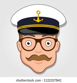 Captain Cartoon Face. Vector illustration.