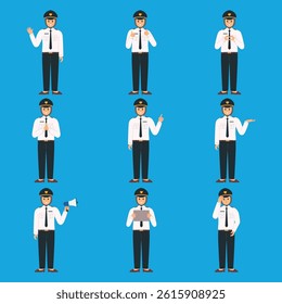Captain character set collection vector illustration