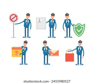 captain characters set in various poses vector illustration