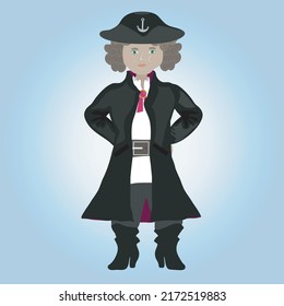 Captain in the clothes of past centuries on an blue background. Vektor graphics
