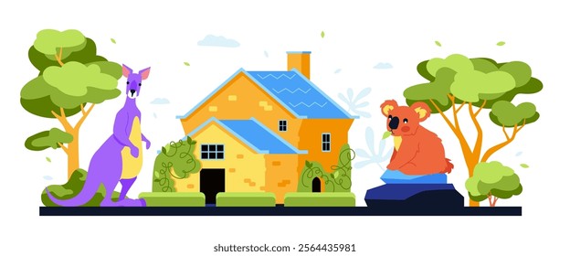 Captain Cooks Cottage - modern colored vector illustration