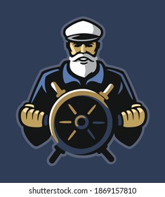 captain emblem with steering wheel on dark background