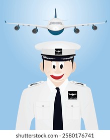 Captain in front of airplane. vector