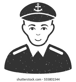 Captain grainy textured icon for overlay watermark stamps. Flat symbol with unclean texture. Dotted vector gray ink rubber seal stamp with grunge design on a white background.