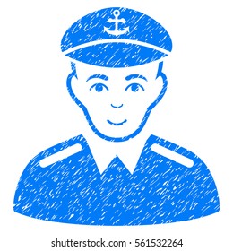 Captain grainy textured icon for overlay watermark stamps. Flat symbol with scratched texture. Dotted vector blue ink rubber seal stamp with grunge design on a white background.