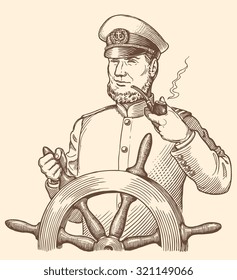 Captain. Hand drawn engraving. Vector vintage illustration. 8 EPS