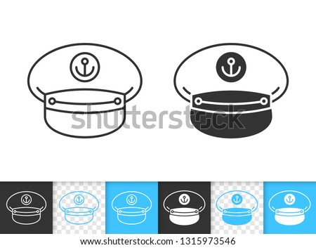 Captain Hat black linear and silhouette icons. Thin line sign of cap. Sailor outline pictogram isolated on white, color, transparent background. Vector Icon shape. Seaman Hat simple symbol closeup