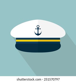 Captain hat icon. Sailor cap. Flat style with long shadow. Vector illustration