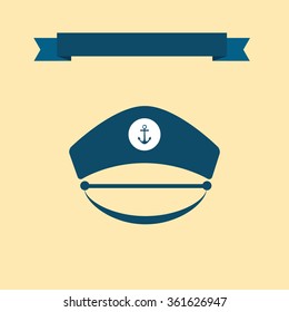 Captain hat icon. Sailor cap vector icon. Sailor captain hat isolated. Vector illustration. Sea, boat, travel, command, control, anchor.