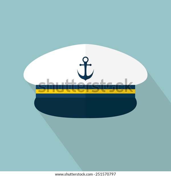 Captain hat icon. Sailor cap. Flat style\
with long shadow. Vector\
illustration