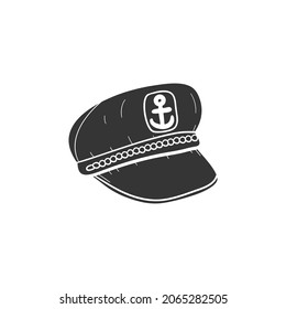 Captain Hat Icon Silhouette Illustration. Marine Uniform Vector Graphic Pictogram Symbol Clip Art. Doodle Sketch Black Sign.
