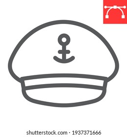 Icono de línea de sombrero capitán, mar y uniforme, icono del vector del capitón, gráficos vectoriales, símbolo de contorno de trazo editable, eps 10