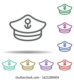 Captain, hat in multi color style icon. Simple thin line, outline vector of seaside icons for ui and ux, website or mobile application