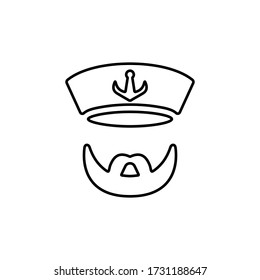 Captain hat and mustache. Sailor sign icon in flat style