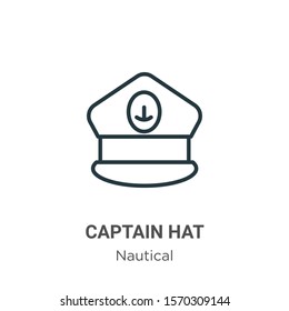 Captain hat outline vector icon. Thin line black captain hat icon, flat vector simple element illustration from editable nautical concept isolated on white background