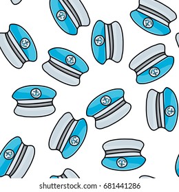 Captain hat seamless pattern. Marine and nautical theme background. Doodle style vector illustration