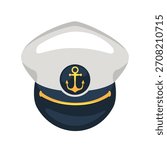 Captain hat skipper vector illustration, marine hat icon, sailor clip art, headwear for seafarer costume design
