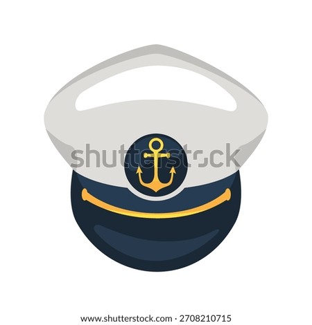 Captain hat skipper vector illustration, marine hat icon, sailor clip art, headwear for seafarer costume design
