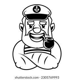 Captain Hat thin line icon. Cap banner in flat style. Sailor poster. Nautical Linear pictogram. Simple illustration, outline symbol. Vector sign isolated on white. Editable stroke icons without
