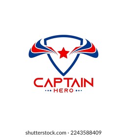 captain hero logo  with wings,shield,and star symbol