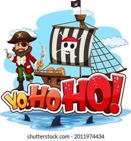 Captain Hook standing on the ship with Yo-ho-ho speech illustration