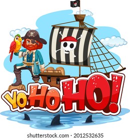 Captain Hook standing on the ship with Yo-ho-ho speech illustration