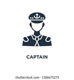 Captain icon. Black filled vector illustration. Captain symbol on white background. Can be used in web and mobile.