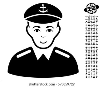 Captain icon with bonus occupation pictograms. Vector illustration style is flat iconic black symbols on white background.