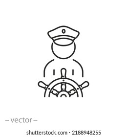 Captain Icon, Ship Boat Helm, Steering Wheel, Thin Line Symbol - Editable Stroke Vector Illustration