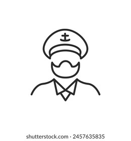 Captain icon. A simplified representation of a captain, characterized by a nautical hat with an anchor emblem, indicating a figure of authority in maritime or airline navigation. Vector illustration