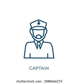 captain icon. Thin linear captain outline icon isolated on white background. Line vector captain sign, symbol for web and mobile