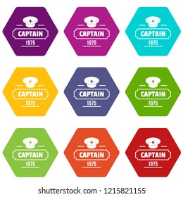 Captain icons 9 set coloful isolated on white for web