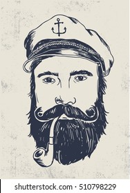 Captain illustration. For t-shirt graphic and other uses, vectors