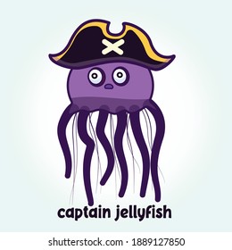 Captain Jellyfish cute character with pirates hat