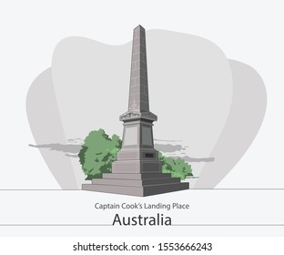 Captain Cook’s Landing Place flat colour vector icon australia