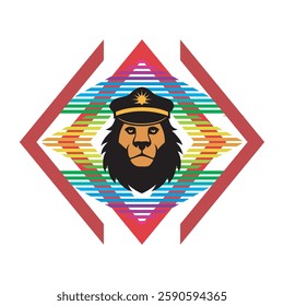 Captain lion silhouette on retro background illustrative art